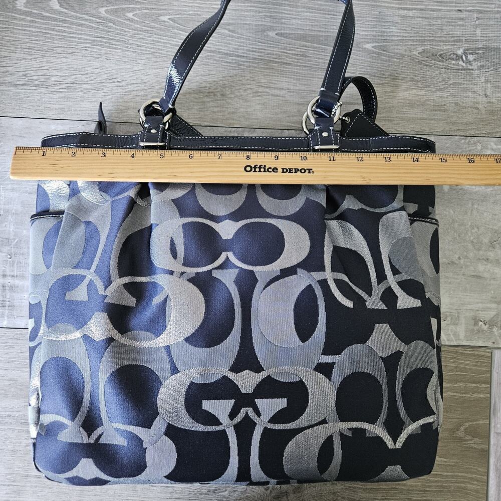 Coach Optic Signature‎ C Logo Tote Bag Large Patent Blue Silver F19675 Art Purse - Picture 11 of 16